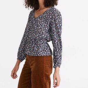 Madewell Women’s Floral Button-Front Peplum Top - Medium
